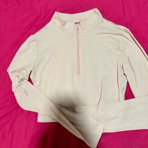 pink quarter zip crop top